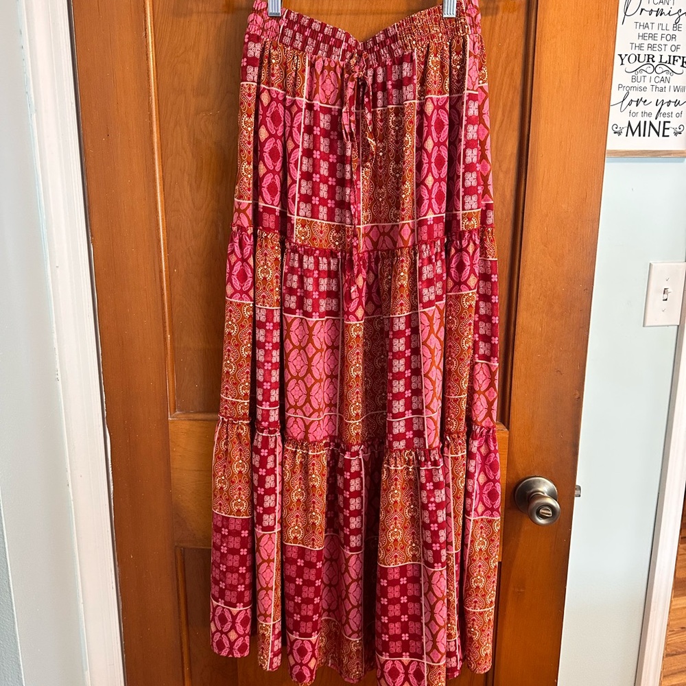 Patchwork Red and Pink Maxi Skirt